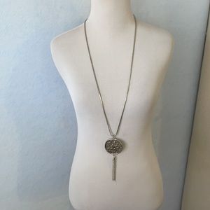Medallion Chain Fringe Dangle Necklace
